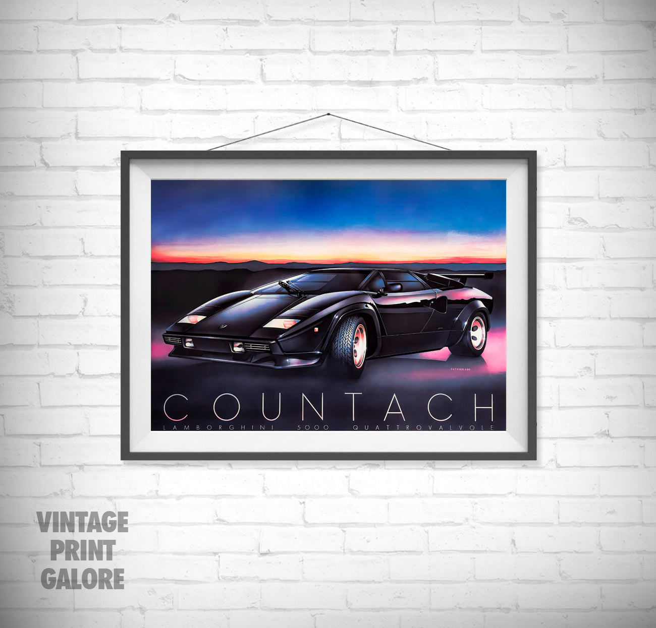 Vintage Style Lamborghini Countach 80's illustrated Advertisment Poster Print.
