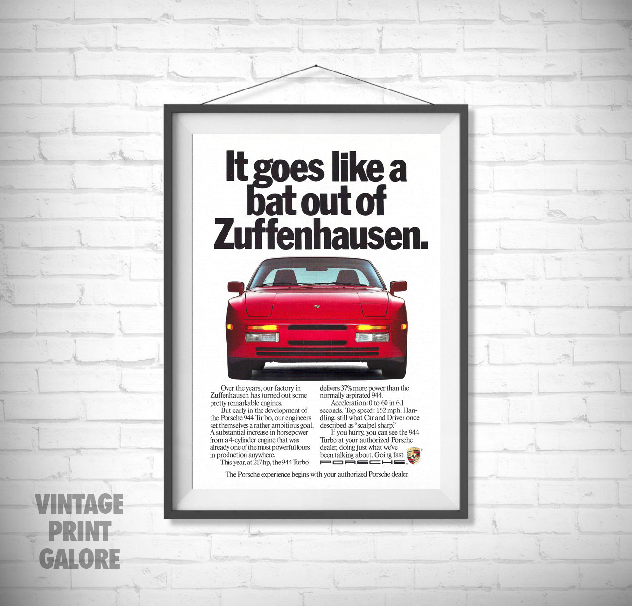 Vintage Style Porsche 944 Turbo Classic Car Advertisment Poster Print.