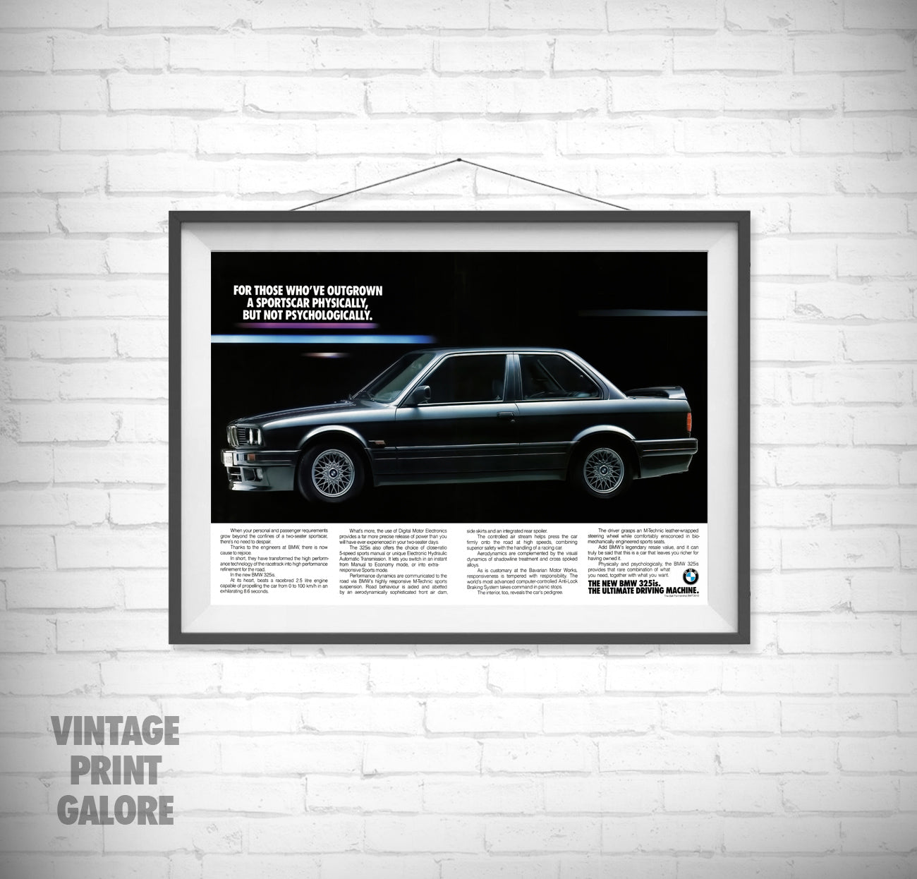 Vintage Style BMW M3i Sport 1990's Advertisment Poster Print.