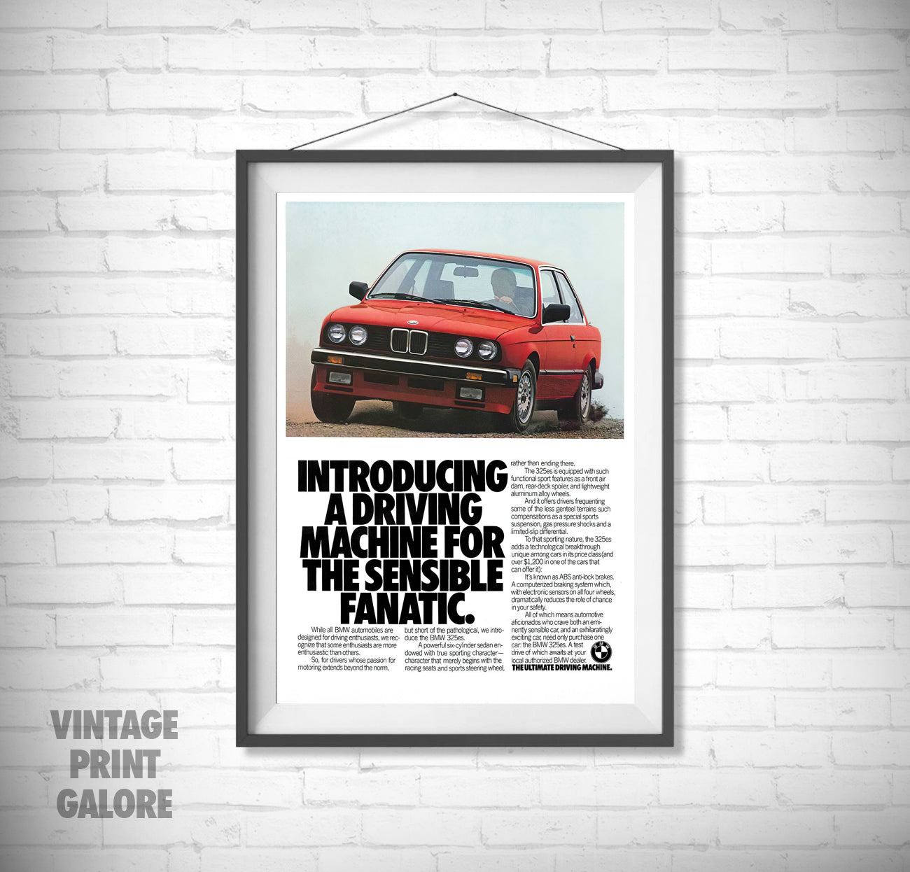 Vintage Style BMW M3i Sport 1980's Advertisment Poster Print.