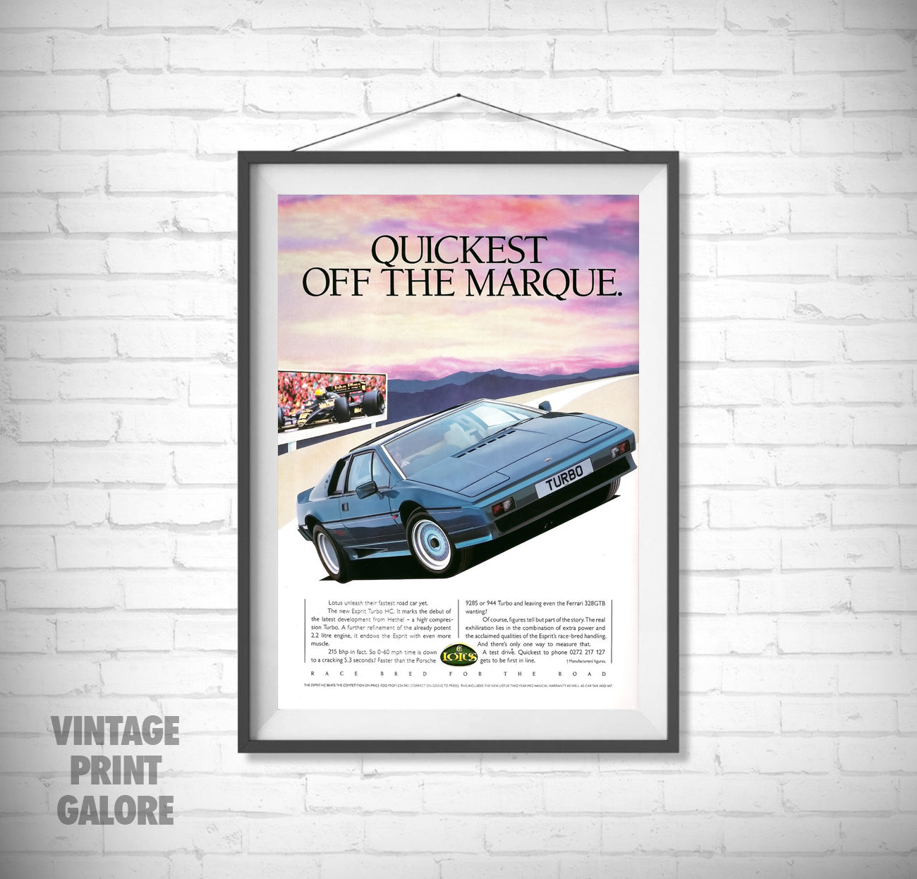 Vintage Style Lotus Esprit Turbo 1980's Advertisment Poster Print.
