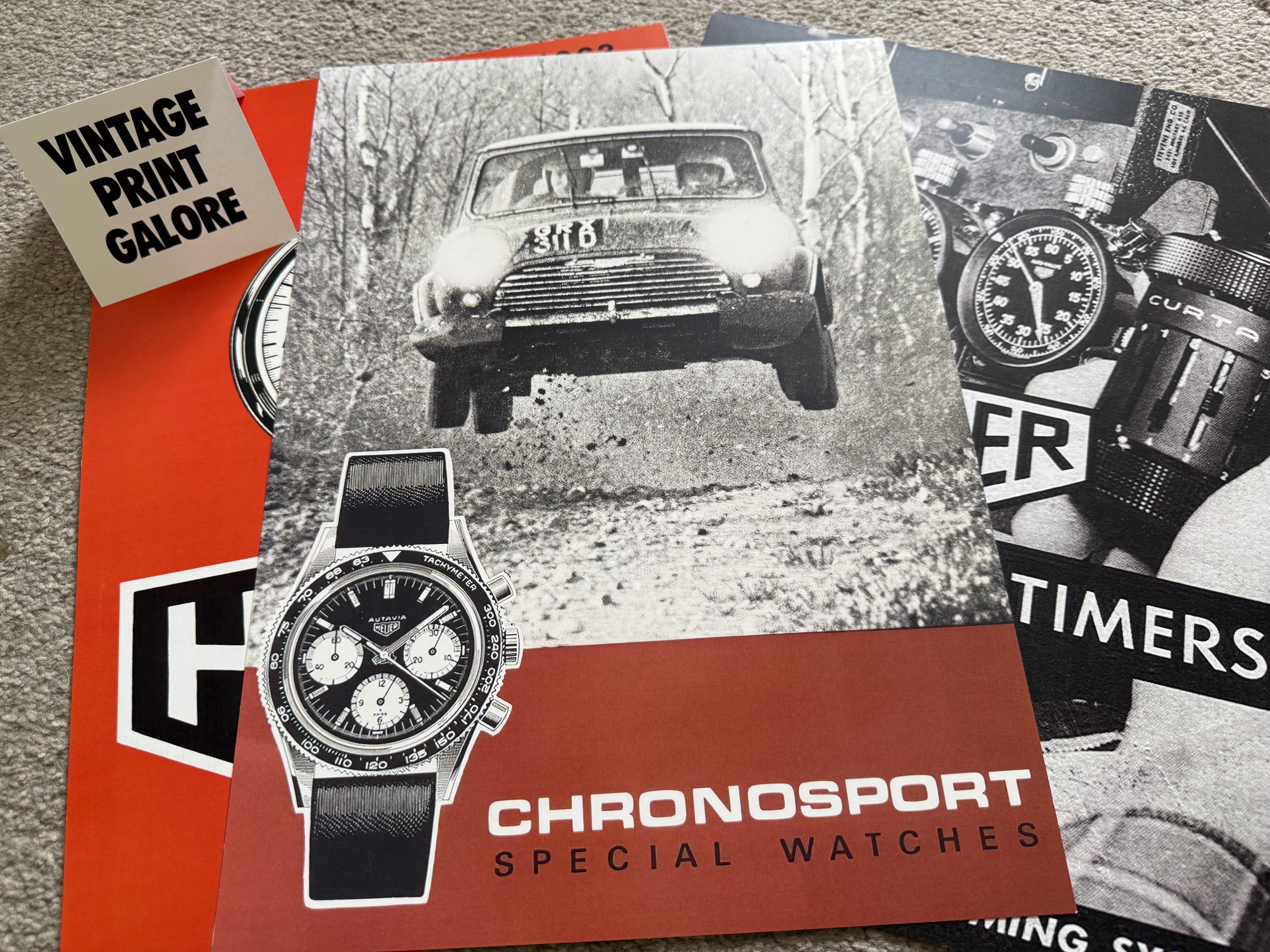 Vintage Style Tag Heuer Racing Mini Cooper Chronosport Luxury Watch Advertisment Print.