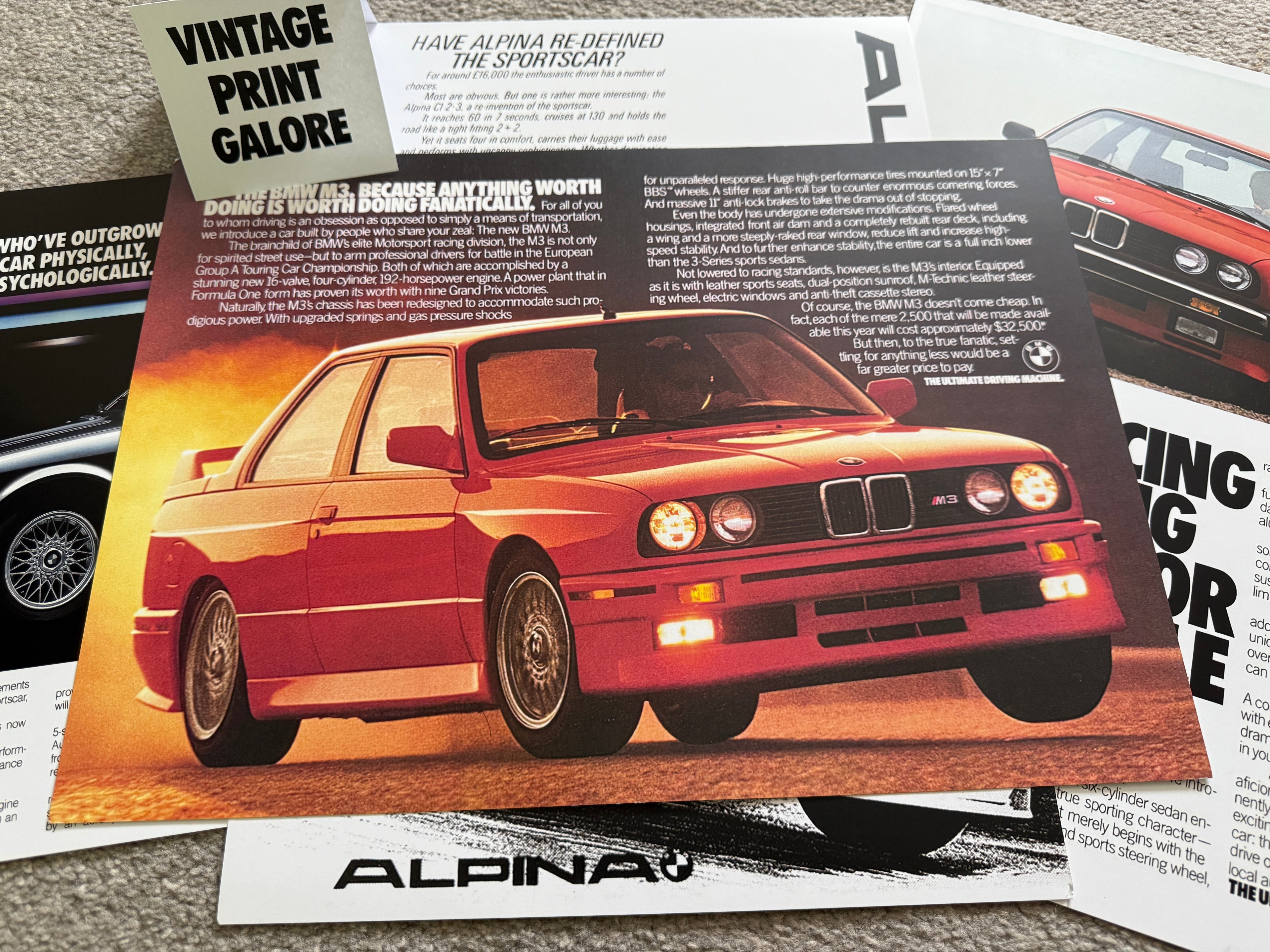 Vintage Style BMW M3 Sport 1980's Advertisment Poster Print.