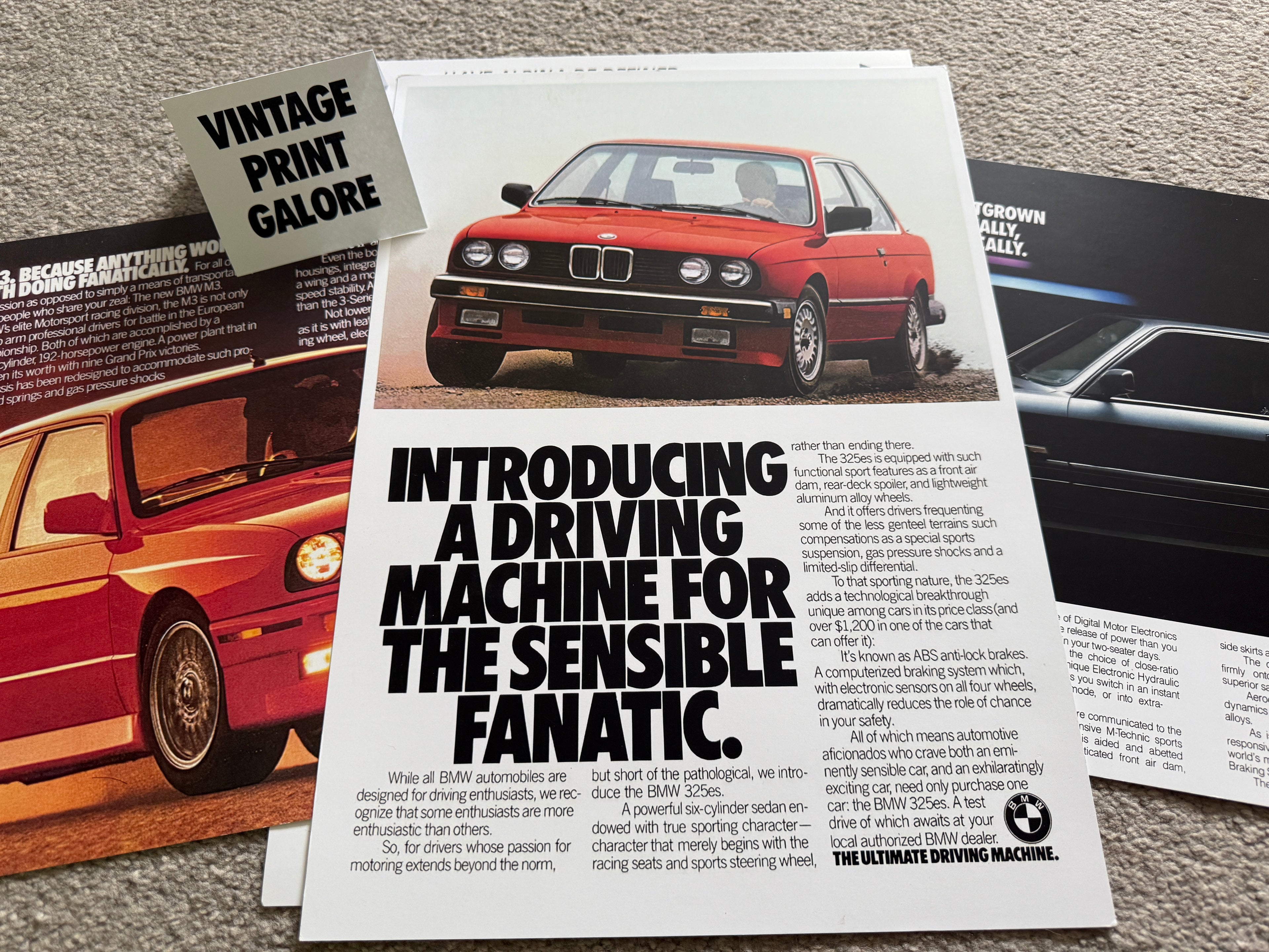 Vintage Style BMW M3i Sport 1980's Advertisment Poster Print.