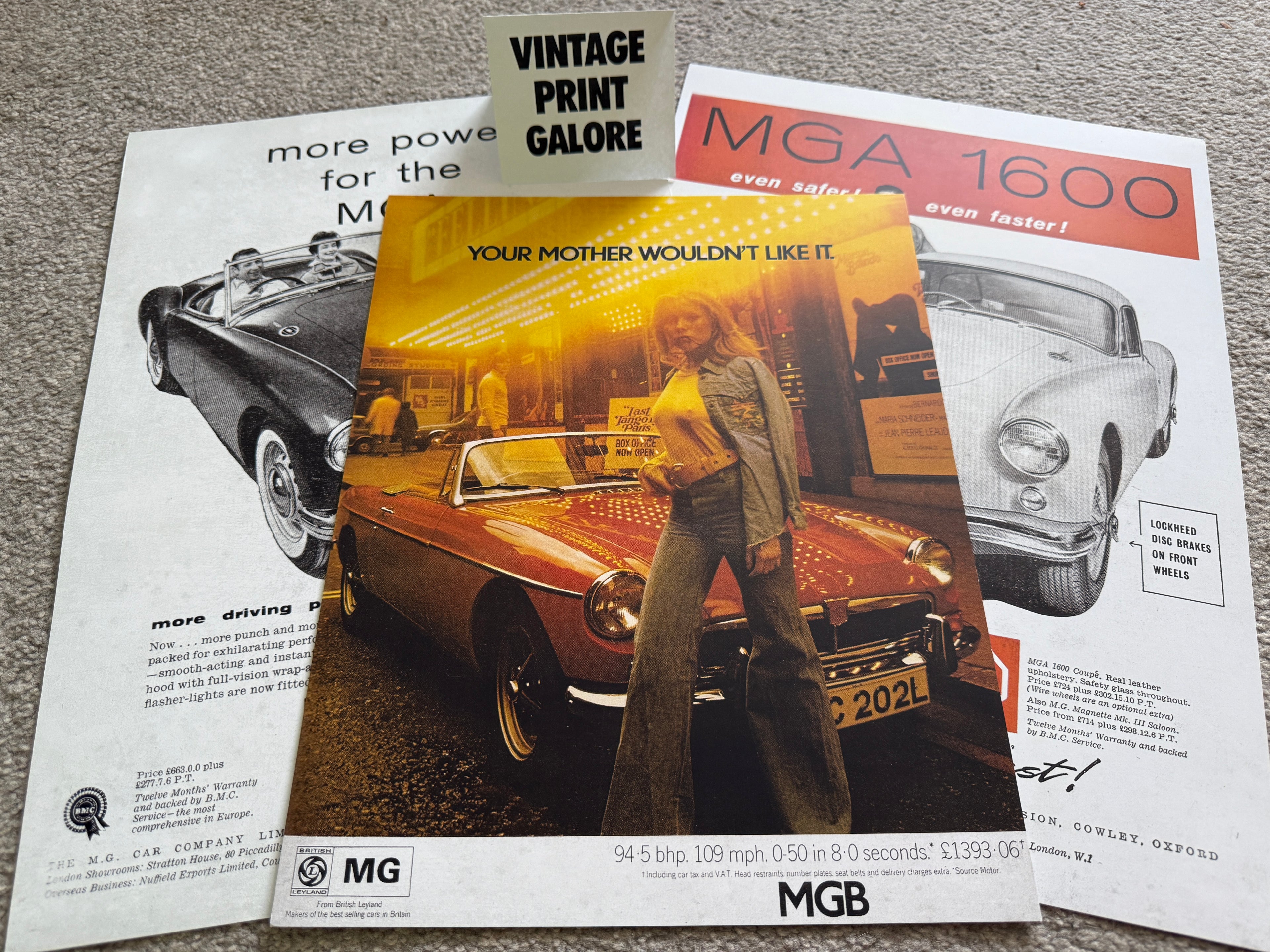 Vintage Style MGA MGB Midget Roadster 1970's Advertisment Poster Print.