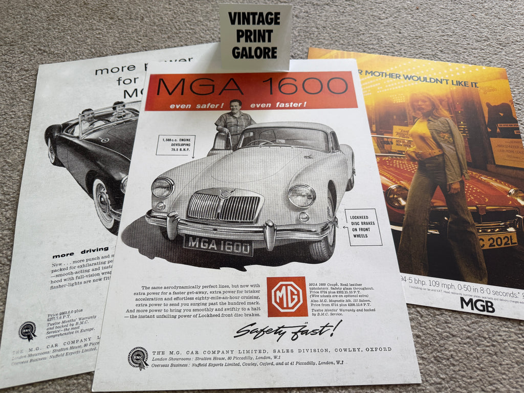 Vintage Style MG MGA 1600 Roadster 1950's MGB Advertisment Poster Print.