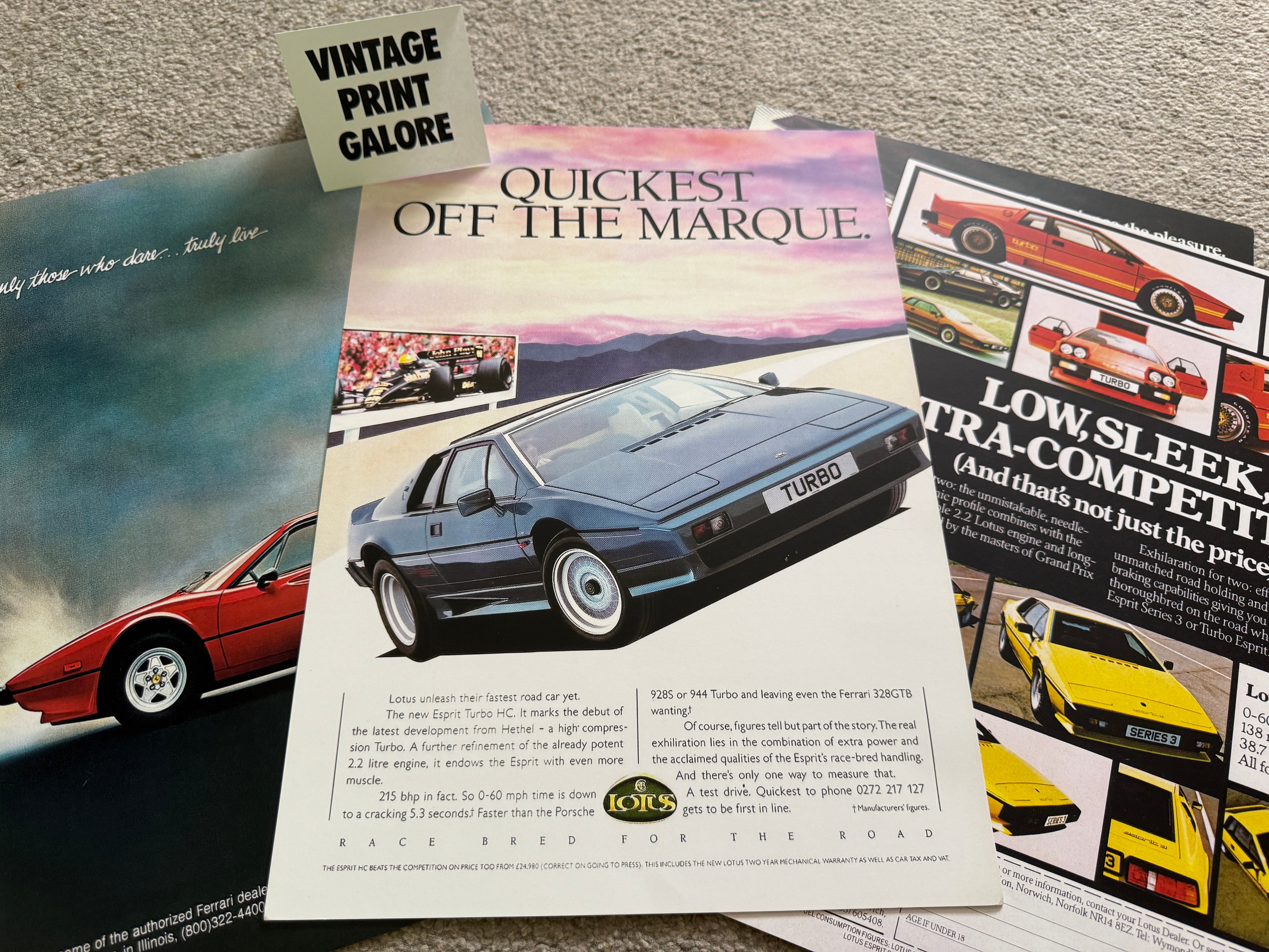 Vintage Style Lotus Esprit Turbo 1980's Advertisment Poster Print.