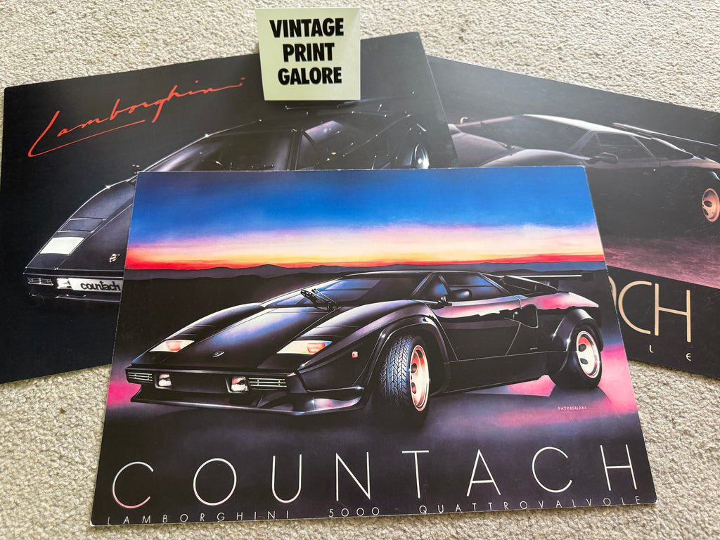 Vintage Style Lamborghini Countach 80's illustrated Advertisment Poster Print.