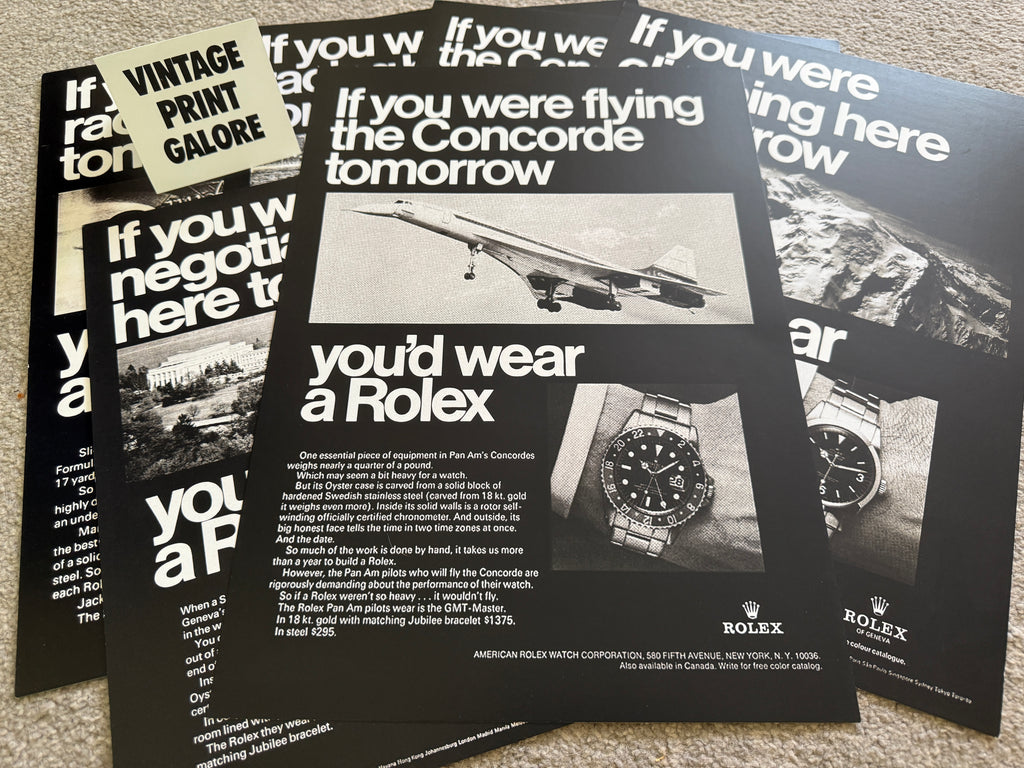 Vintage Style Rolex Concorde Flying Pilot GMT Luxury Watch Advertisment Print.