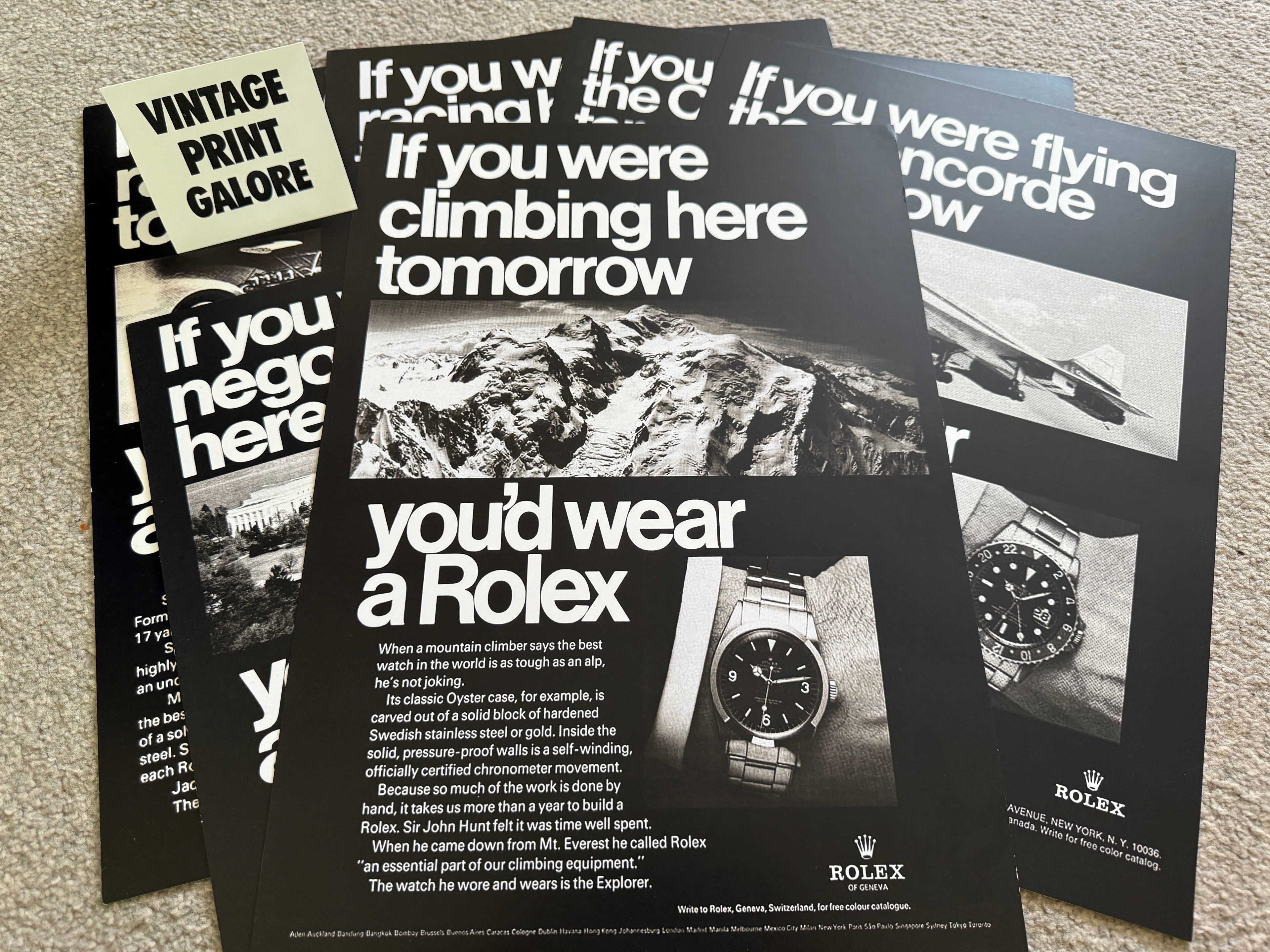 Vintage Style Rolex Mountain Climbing Luxury Watch Advertisment Print.