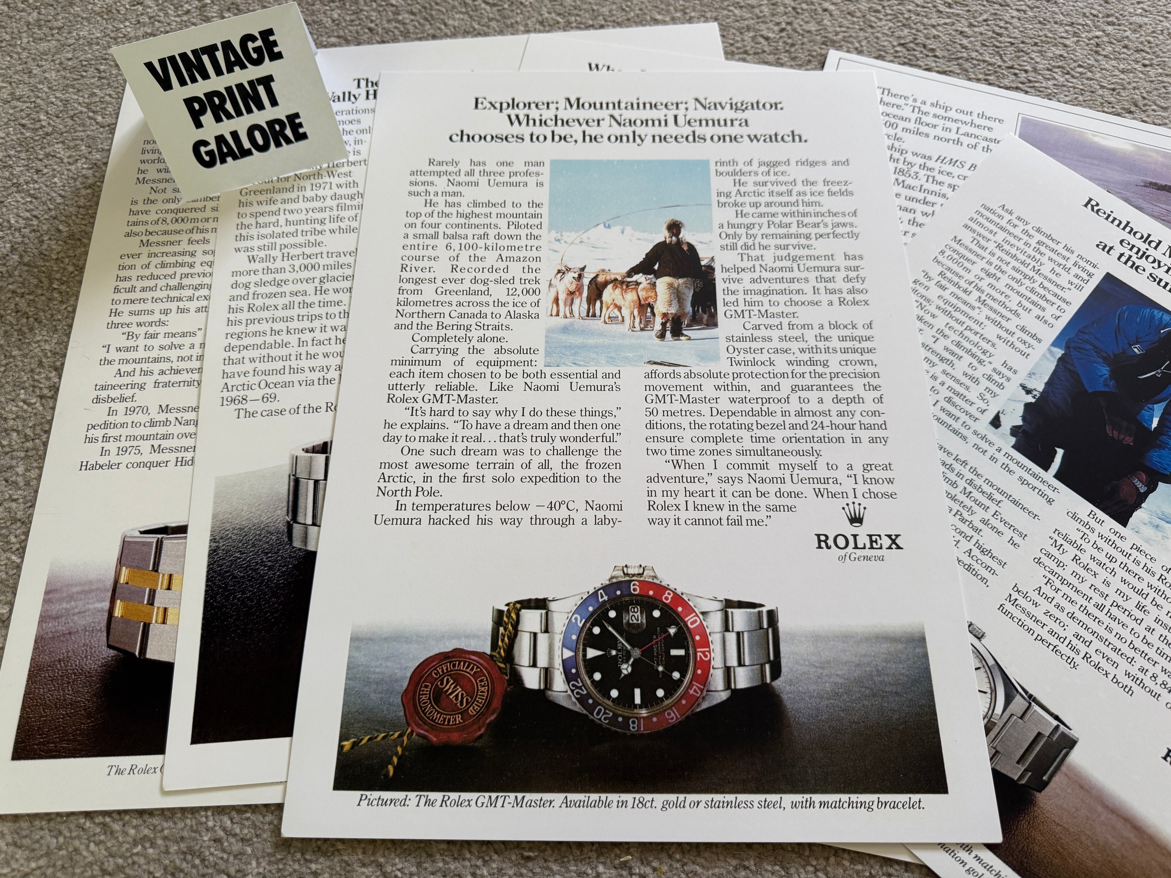 Vintage Style Tag Rolex GMT Master 1982 Luxury Watch Advertisment Print.