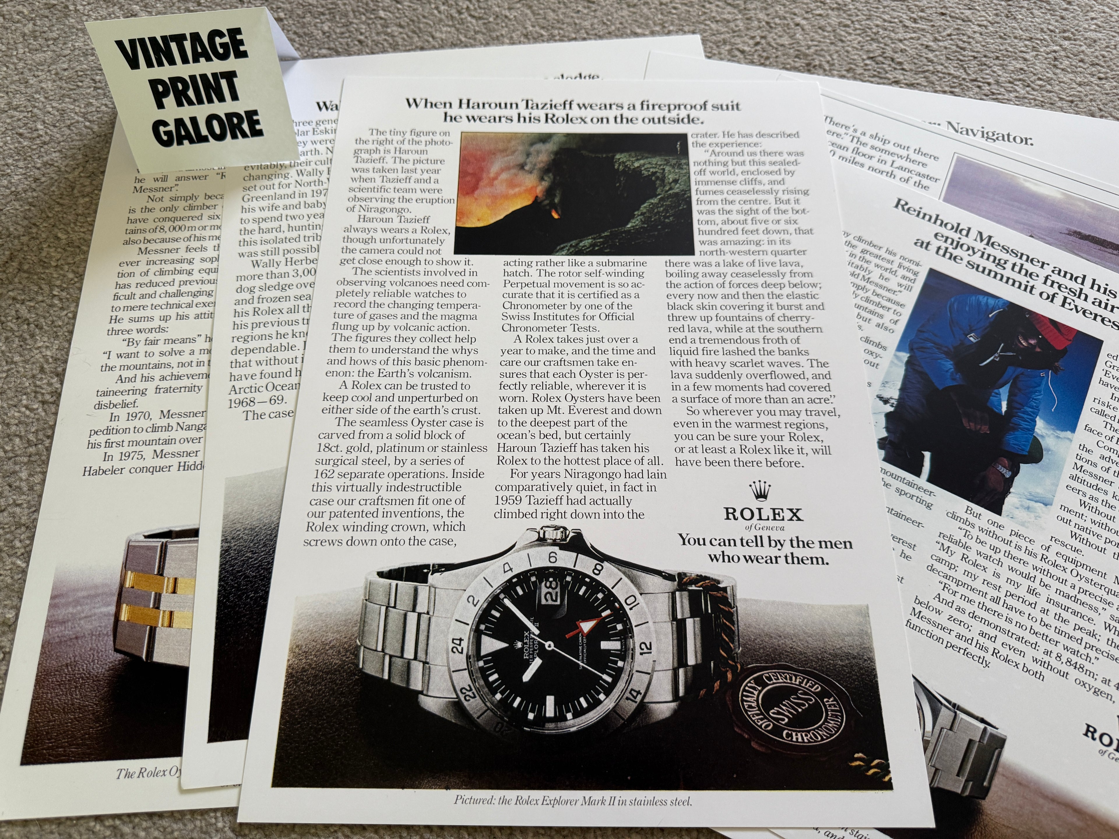Vintage Style Tag Rolex Explorer MKII 1974 Luxury Watch Advertisment Print.
