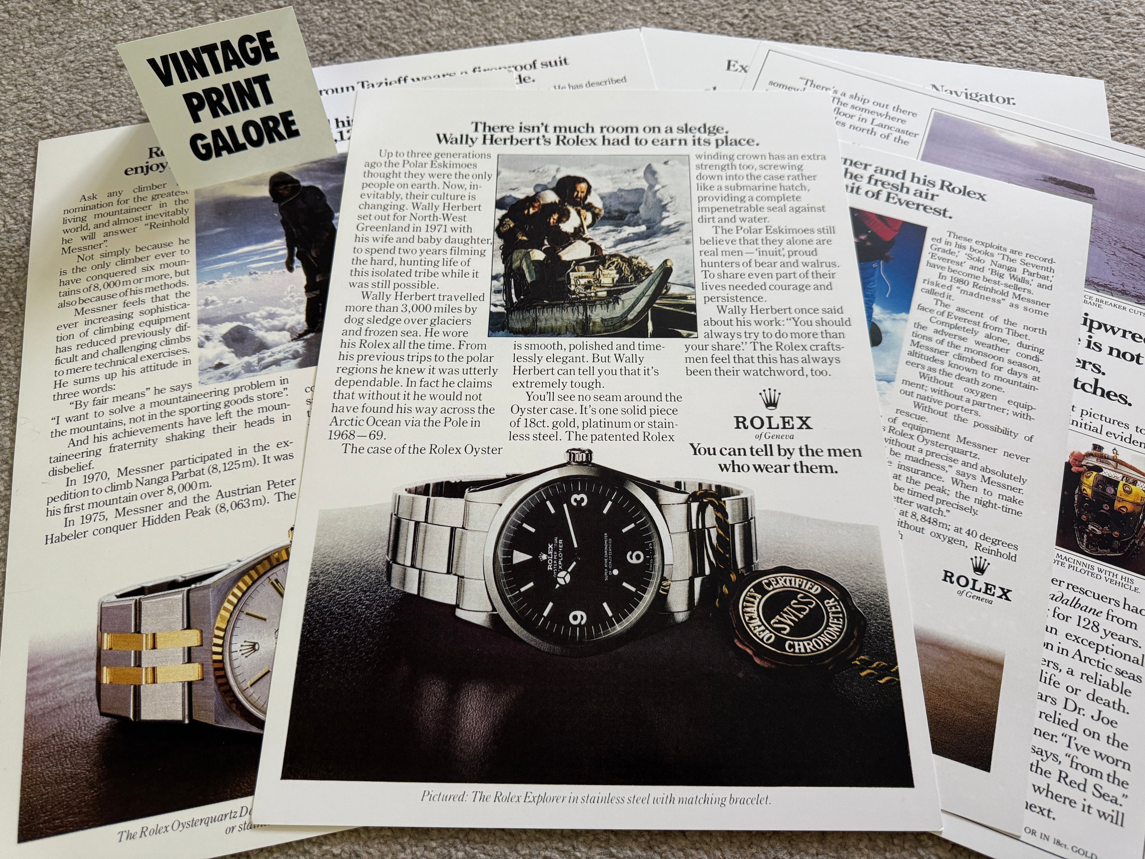 Vintage Style Tag Rolex Explorer 1974 Luxury Watch Advertisment Print.