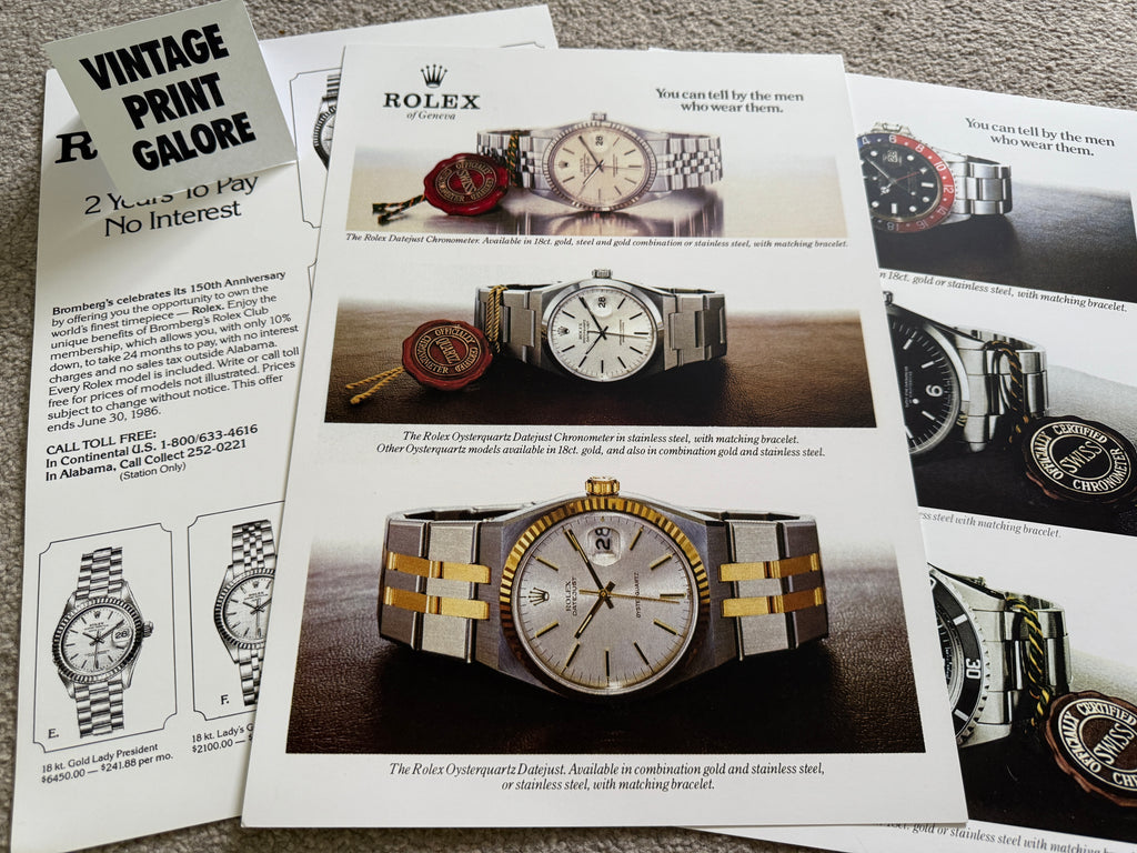 Vintage Style Rolex Datejust Oyster Luxury Watch Advertisment Print.