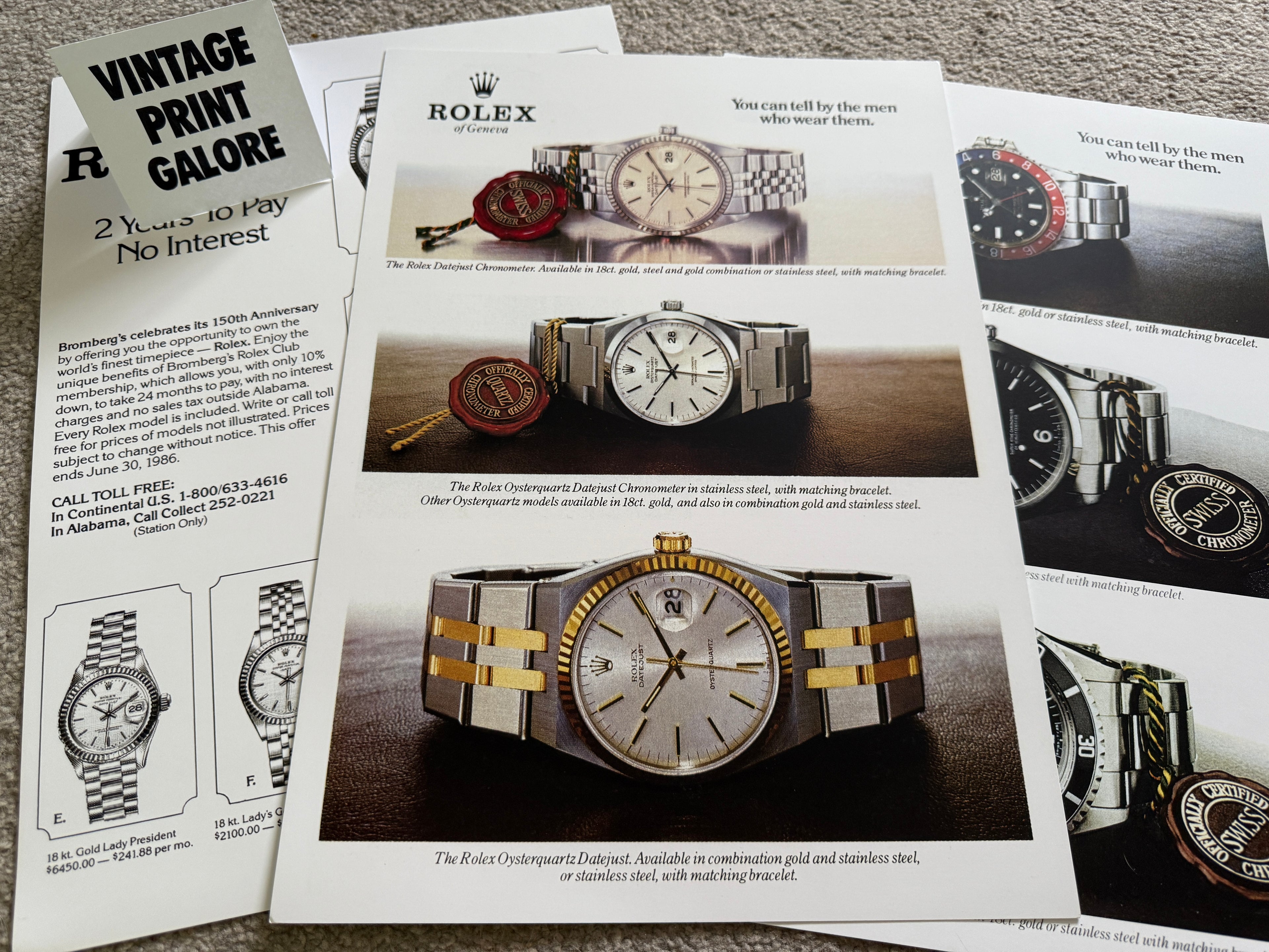 Vintage Style Rolex Datejust Oyster Luxury Watch Advertisment Print.