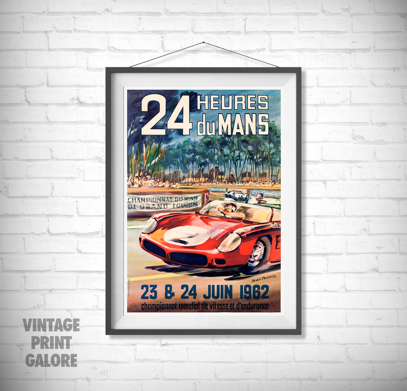 Vintage Style 1962 24Hr Du Le Mans Racing Advertisment Poster Print.