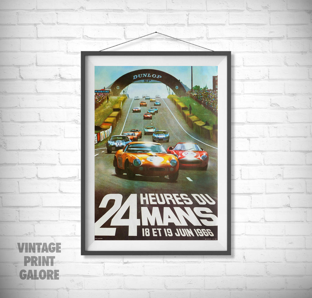 Vintage Style 1966 24Hr Du Le Mans Racing Advertisment Poster Print.