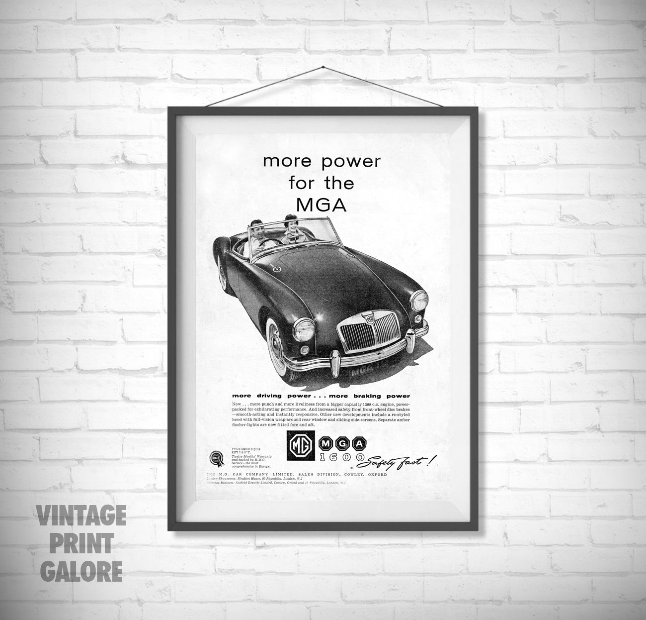 Vintage Style MGA MGB Roadster 1600 Roadster 1960's Advertisment Poster Print.