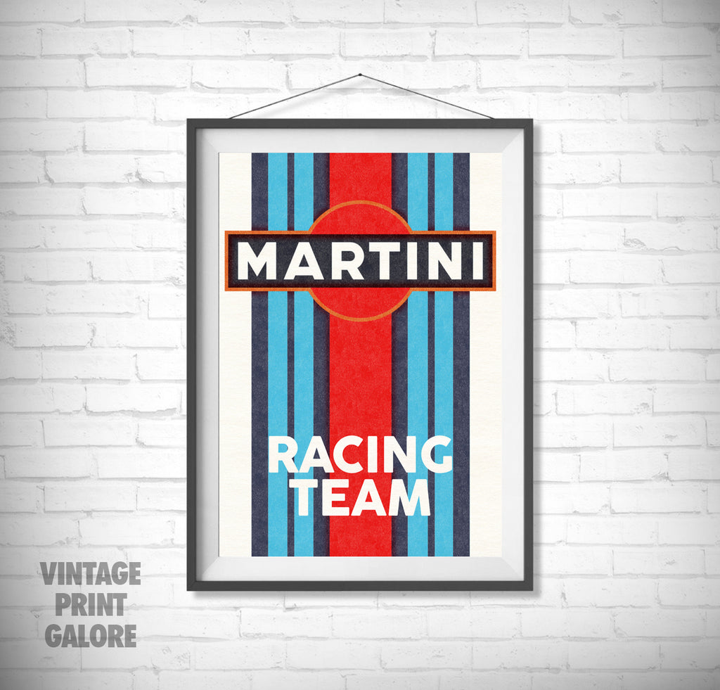 Vintage Style Martini Grand Prix Racing Team Advertisment Poster Print.