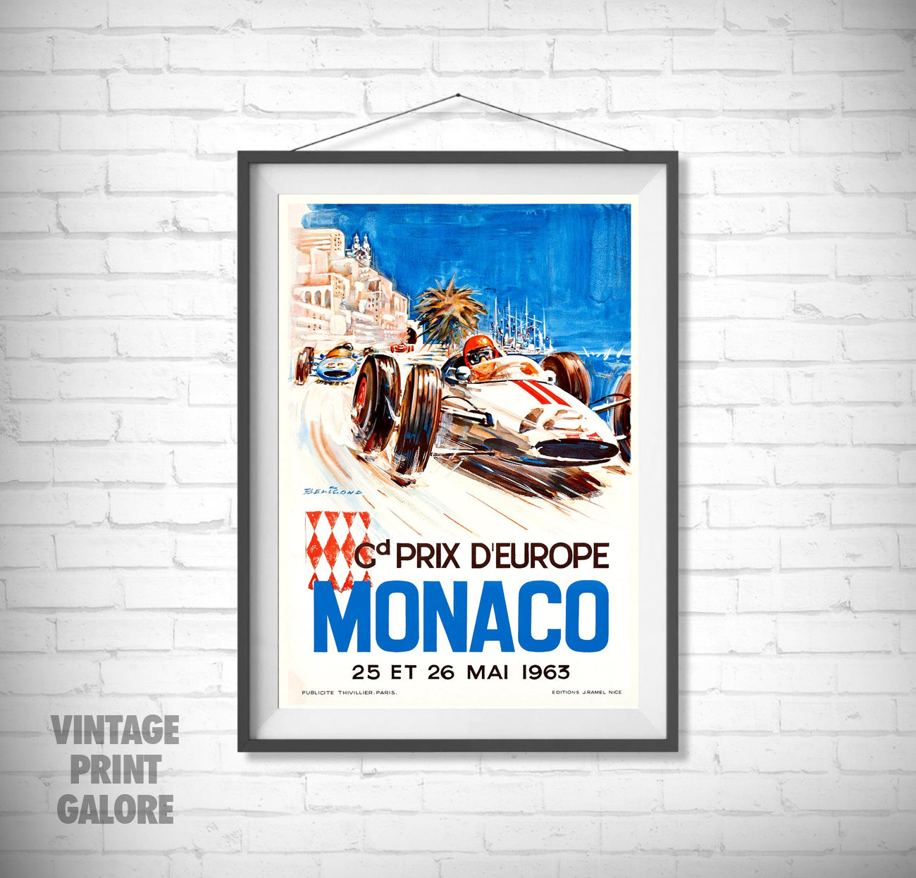 Vintage Style 1963 Monaco Grand Prix Racing Team Advertisment Poster Print.