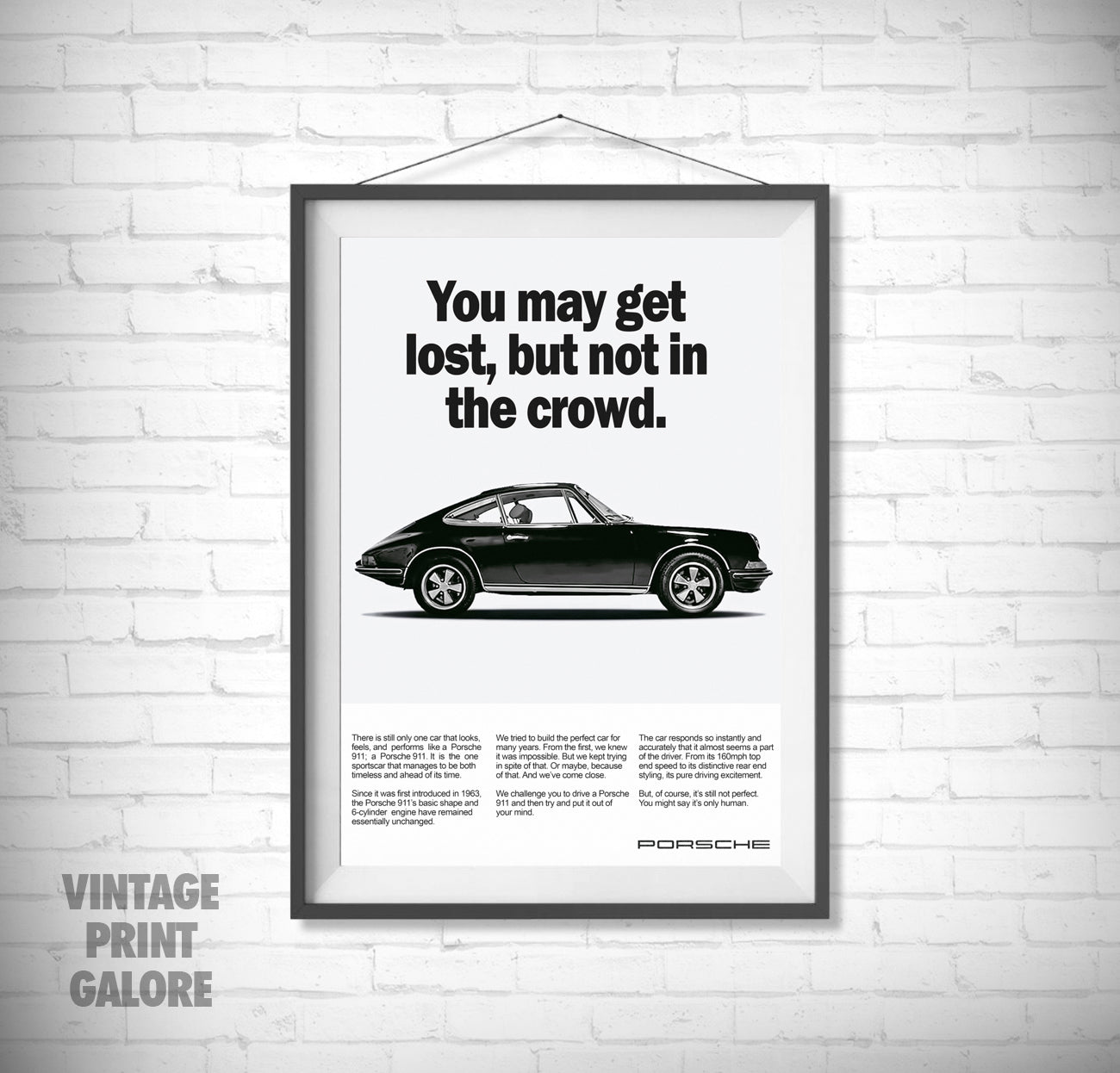 Vintage Style Porsche 911 Classic Car Lost in Crowd Advertisment Poster Print.