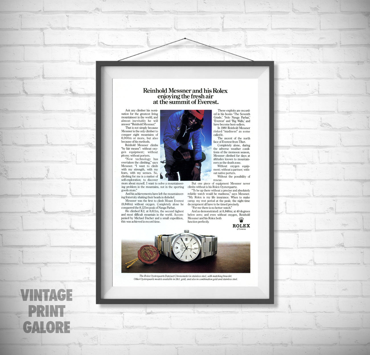 Vintage Style Tag Rolex Datejust 1982 Luxury Watch Advertisment Print.
