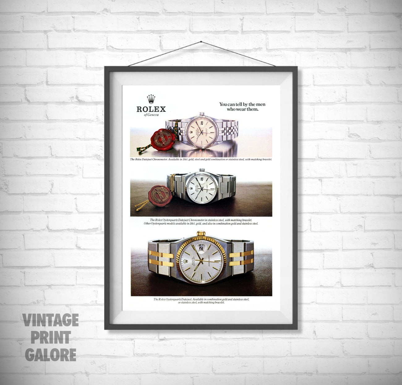 Vintage Style Rolex Datejust Oyster Luxury Watch Advertisment Print.