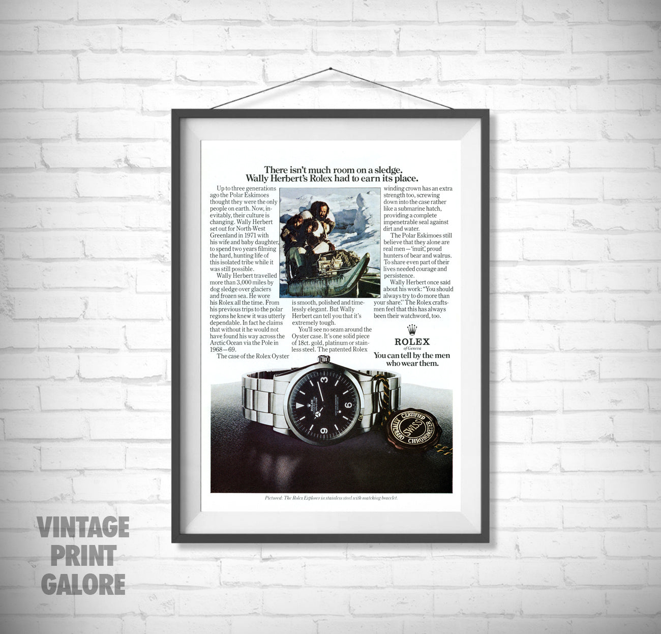 Vintage Style Tag Rolex Explorer 1974 Luxury Watch Advertisment Print.