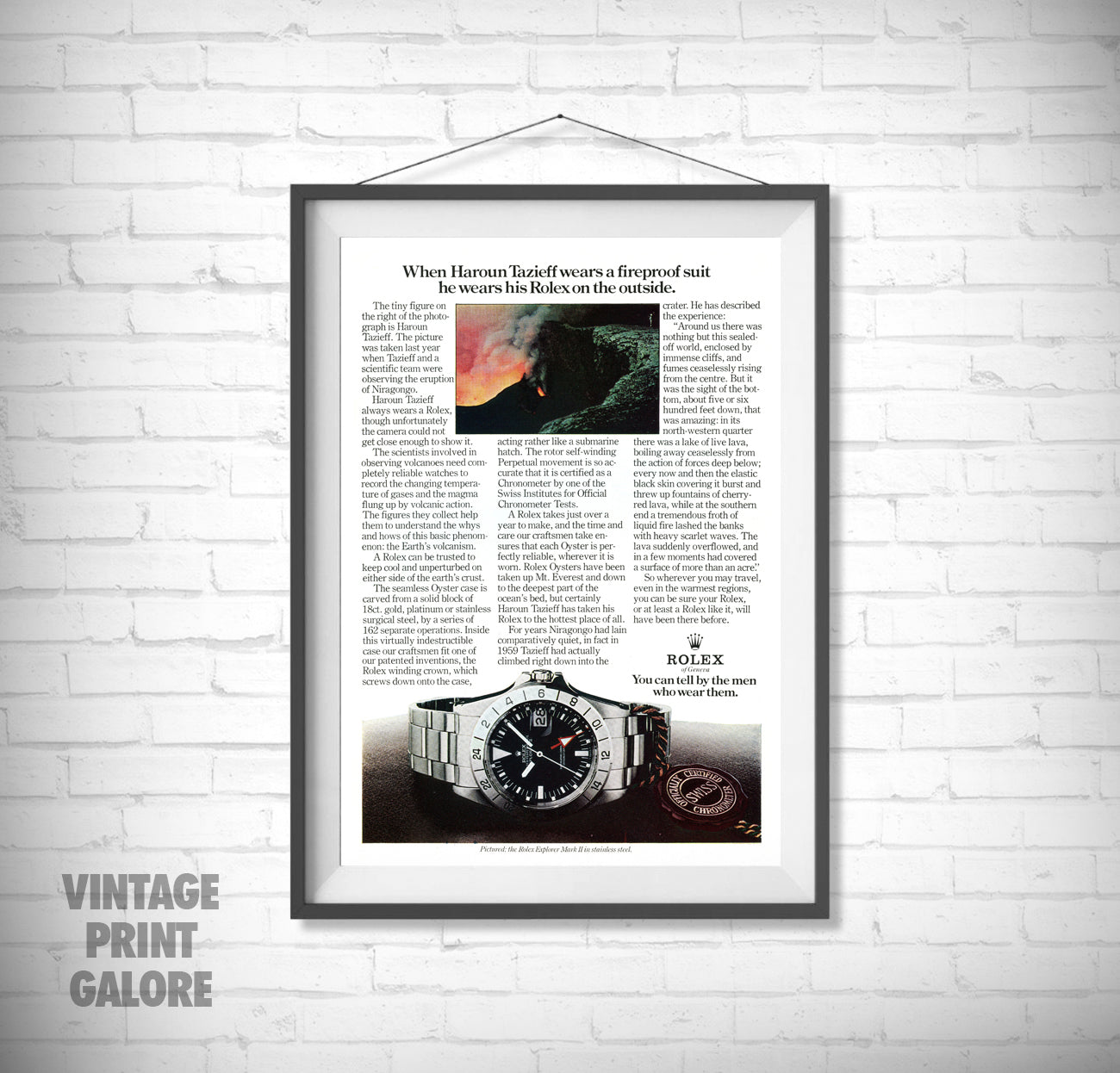 Vintage Style Tag Rolex Explorer MKII 1974 Luxury Watch Advertisment Print.