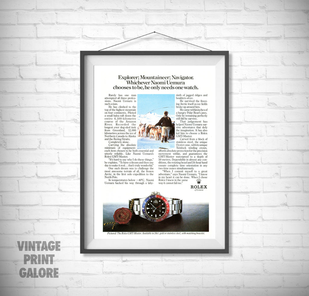 Vintage Style Tag Rolex GMT Master 1982 Luxury Watch Advertisment Print.