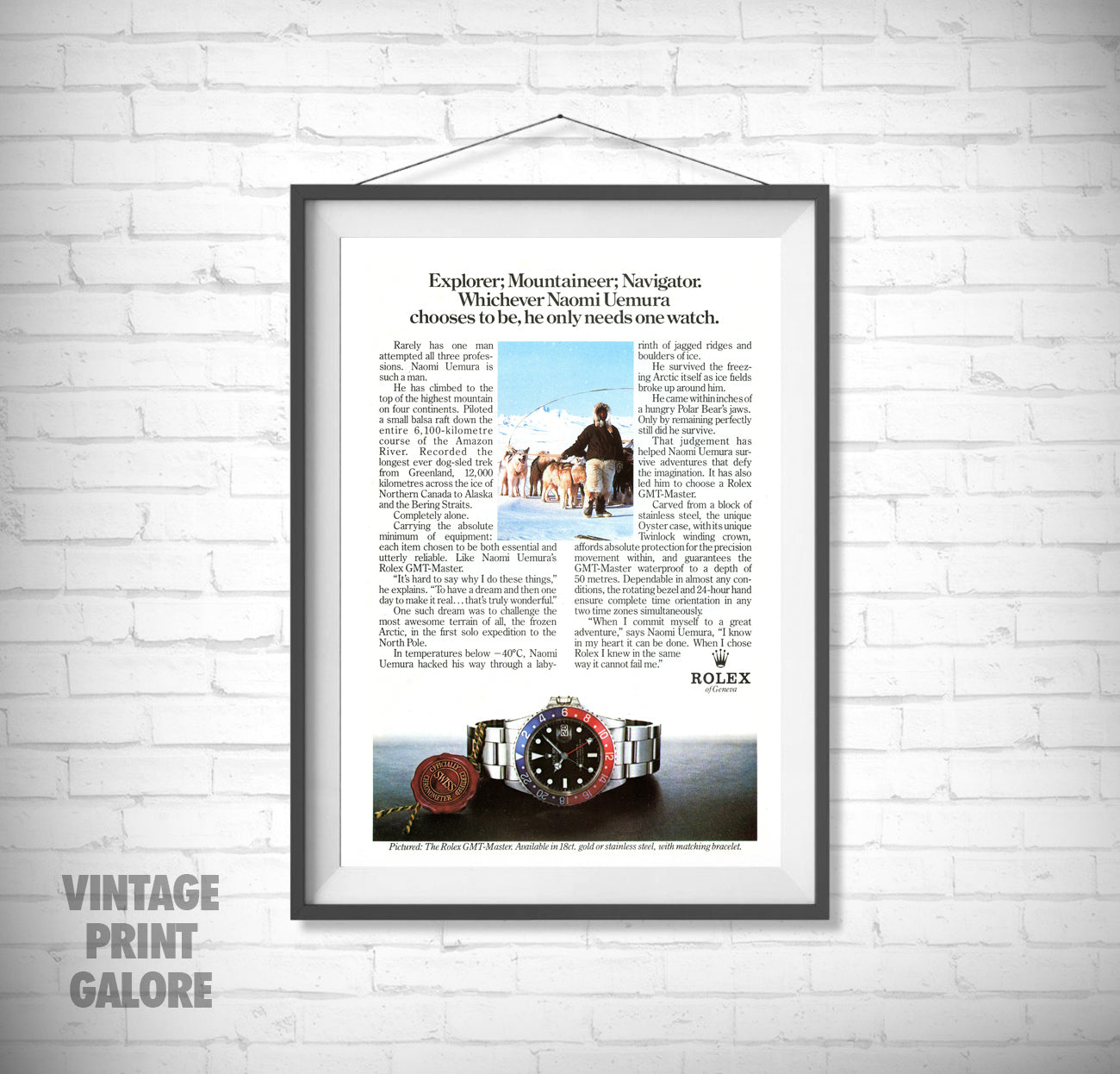 Vintage Style Tag Rolex GMT Master 1982 Luxury Watch Advertisment Print.