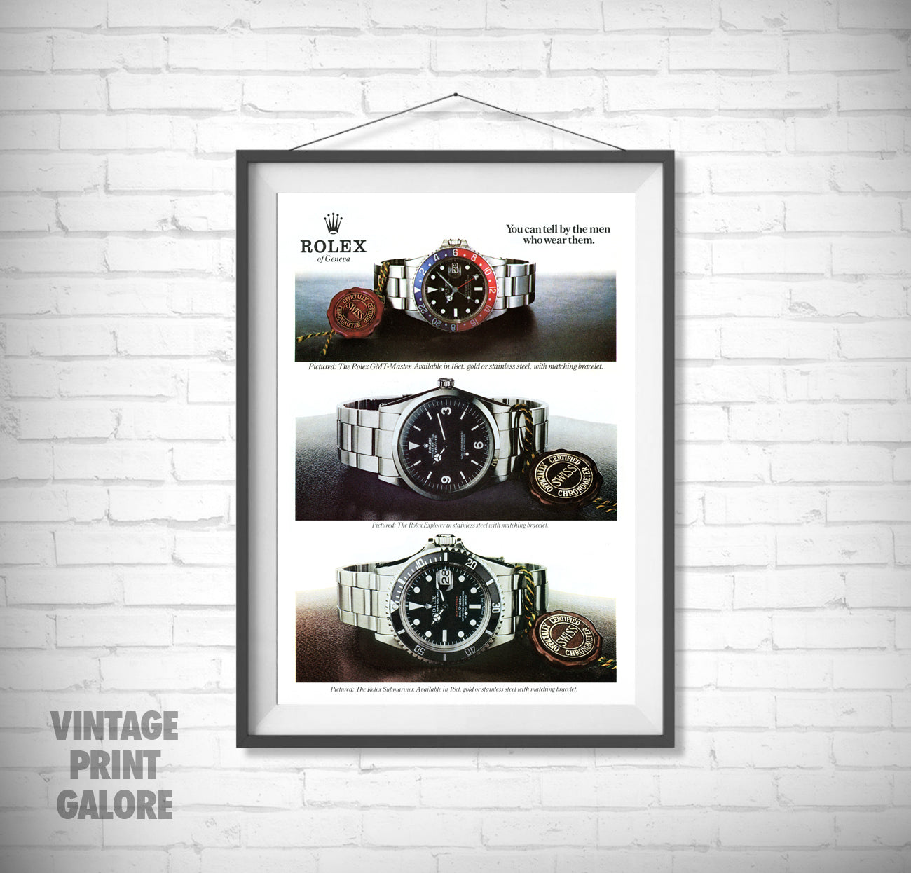 Vintage Style Rolex Datejust Submariner Luxury Watch Advertisment Print.