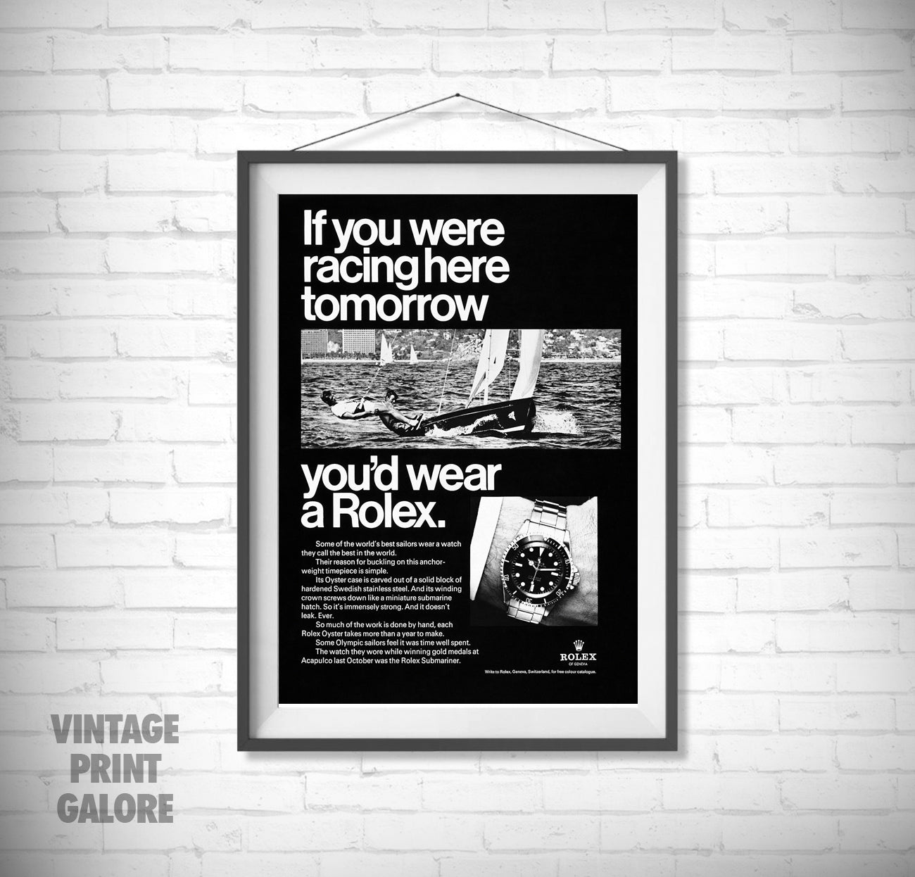 Vintage Style Rolex Sailing Boat Racing Luxury Watch Advertisment Print.
