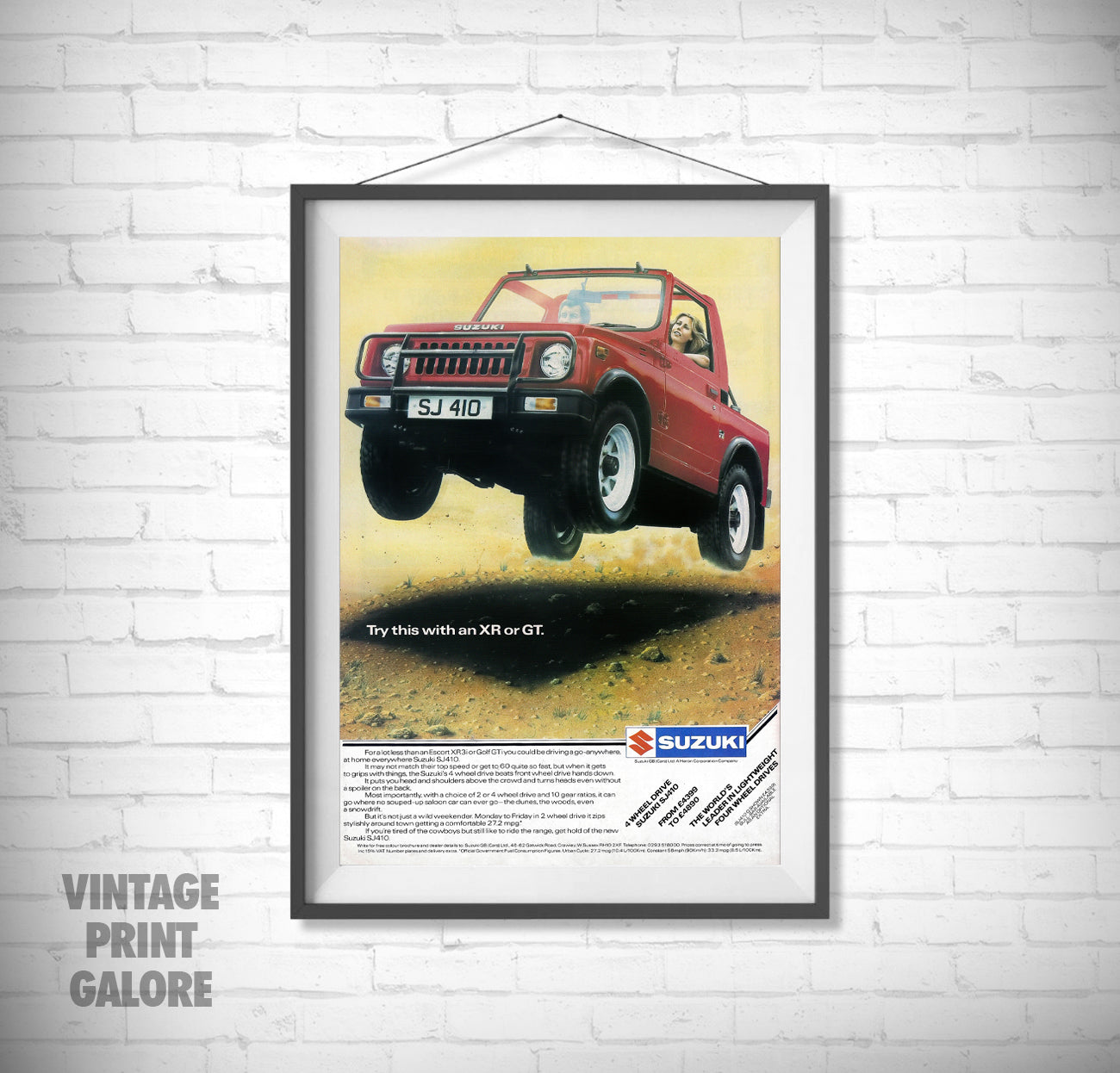 Vintage Style Suzuki Jimny Samurai Santana SJ 4X4 1980's Advertisment Poster Print.