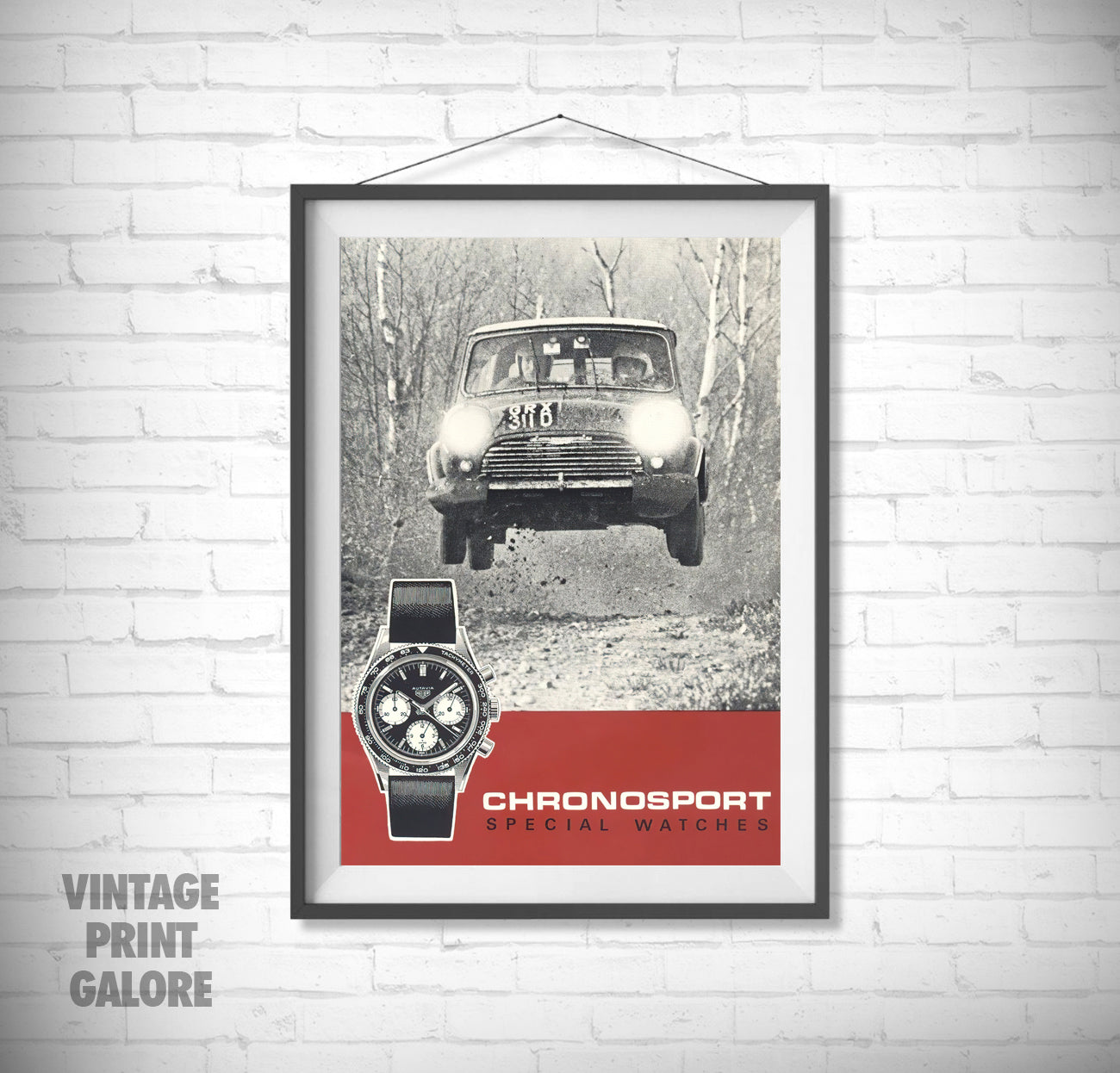 Vintage Style Tag Heuer Racing Mini Cooper Chronosport Luxury Watch Advertisment Print.